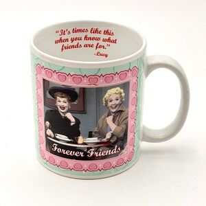 I Love Lucy Forever Friends Coffee Mug Lucy and Ethel Teal Heart Ceramic Cup